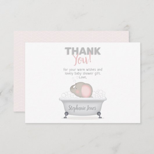 Baby Elephant Bubble Bath Girl Baby shower Kaart (Voorkant / Achterkant)