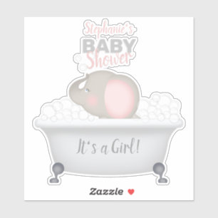 Baby Elephant Bubble Bath Girl Baby shower Sticker