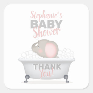 Baby Elephant Bubble Bath Girl Baby shower Vierkante Sticker