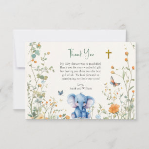 Baby Elephant & Butterflies Orthodox Baby shower Bedankkaart
