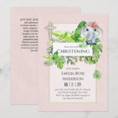 Baby Elephant CHRISTENING Invitation pour les fill (Devant / Derrière)