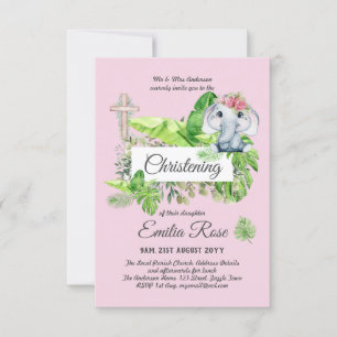 Baby Elephant CHRISTENING Invite for Girls Oerwoud