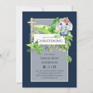 Baby Elephant CHRISTENING Invite for Girls Oerwoud Kaart
