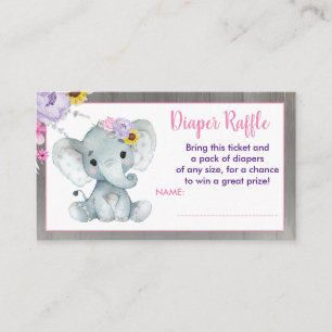 Baby Elephant diaper raffle Paars Roze Geel Informatiekaartje