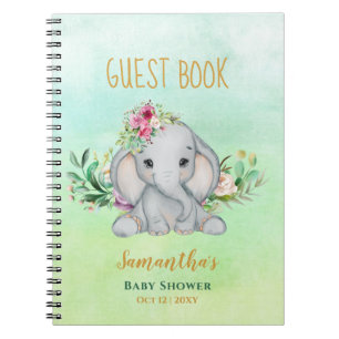 Baby Elephant en Flowers Baby shower Notitieboek