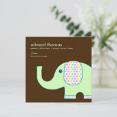 Baby Elephant Faire-part de naissance, Brown et ve (Debout devant)