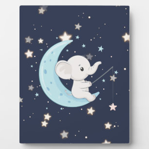 Baby Elephant Fishing For Stars Tabletop Plaque