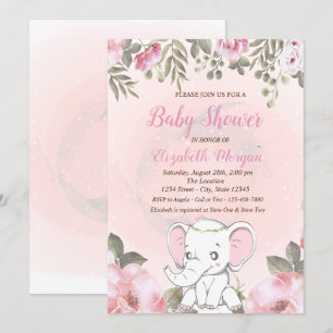Baby Elephant Floral Baby shower Invitation Kaart