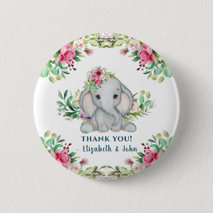 Baby Elephant Flower Baby shower Dank u Button
