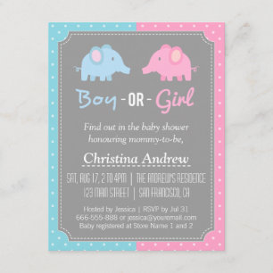 Baby Elephant Gender Reopenbaart Baby shower Party Kaart
