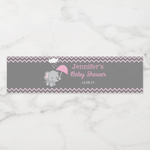 Baby Elephant Girl Baby shower Water Fleslabels Waterfles Etiket