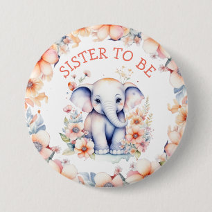 Baby Elephant Girl's Baby shower Sister to Be Ronde Button 7,6 Cm