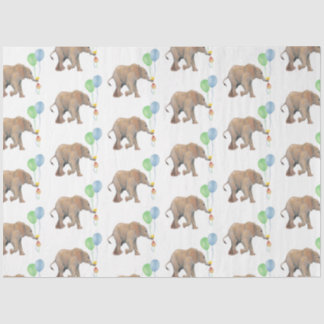 Baby Elephant green & blue balloon Tissue Paper. Tissuepapier
