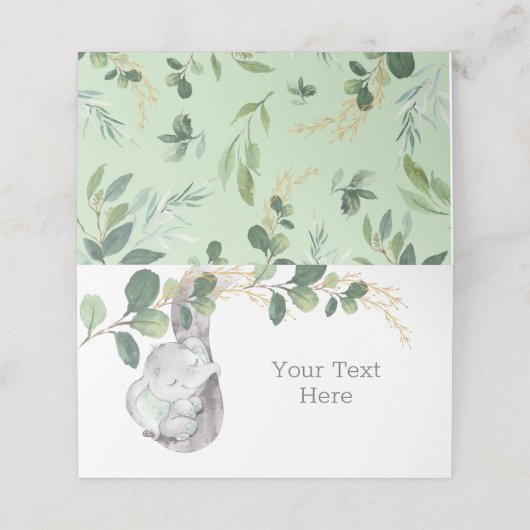 Baby Elephant Green en Gold Waterverf Greenery (Buitenkant ongevouwen)