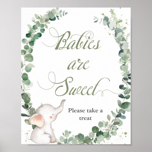Baby Elephant Greenery Baby's zijn Sweet Treat Poster (Voorkant)