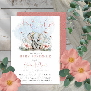 Baby Elephant Hallo Baby Girl Floral Baby Sprinkle Kaart