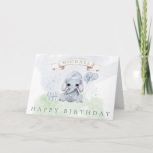 Baby Elephant Happy Birthday voor zijn Waterverf Kaart