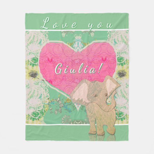 Baby Elephant Heart Fleece Deken (Voorkant)
