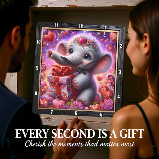 Baby Elephant Heart Gift Vierkante Klok