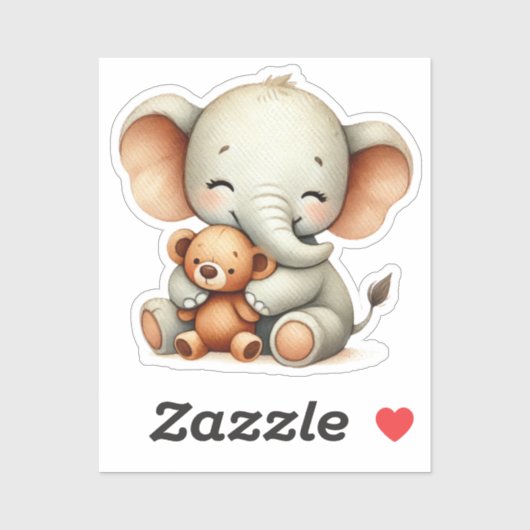 Baby Elephant Holding Teddy Bear Sticker (Vel)