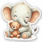 Baby Elephant Holding Teddy Bear Sticker (Voorkant)