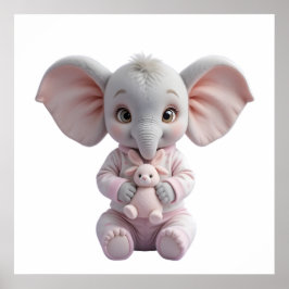 Baby Elephant Holding Toy – Cute Nursery Poster