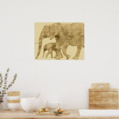 Baby Elephant met moeder Poster (Keuken)