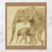 Baby Elephant met moeder Wijn Etiket (Enkel label)