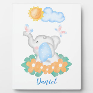 Baby Elephant met oranje bloemen Plaque Fotoplaat