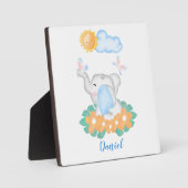 Baby Elephant met oranje bloemen Plaque Fotoplaat (Voorkant)