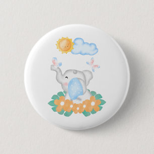 Baby Elephant met oranje bloemen Ronde Button 5,7 Cm