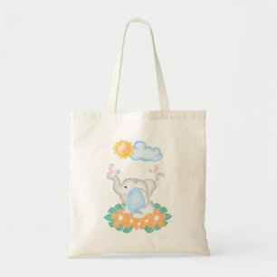 Baby Elephant met oranje bloemen Tote Bag