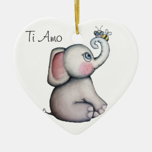 Baby Elephant met witte achtergrond bijenversierin Keramisch Ornament