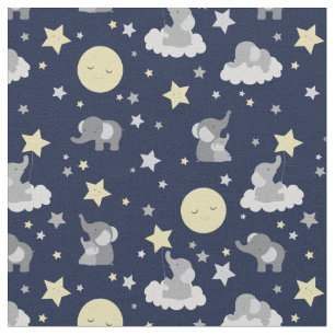 Baby Elephant Navy Gray Moon Sweet Dreams Stof