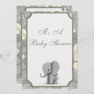 Baby Elephant Non Gender Baby shower Invitation Kaart