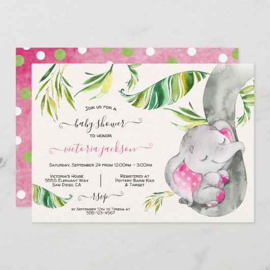 Baby Elephant Oerwoud Baby shower Kaart (Voorkant / Achterkant)