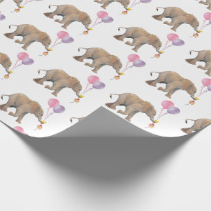 Baby Elephant pink & violet balloon Gift Wrapping Cadeaupapier