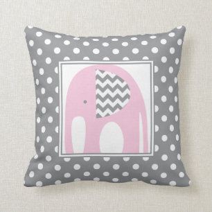 Baby Elephant Roze en grijze Chevron Polka Dots Kussen