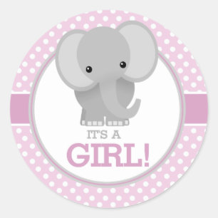 Baby Elephant (roze) Het is een meisje Ronde Sticker