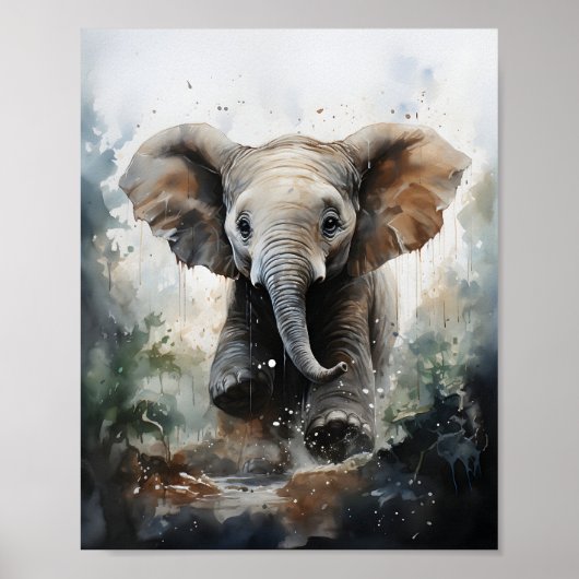 Baby Elephant Running Geweldige wilde dier Poster (Voorkant)