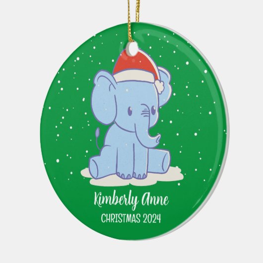 Baby Elephant Santa Kerstmis Snowy Winter Holiday Keramisch Ornament (Links)