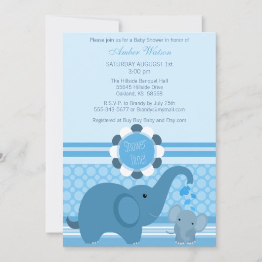 Baby Elephant Shower Invitation Kaart (Voorkant)