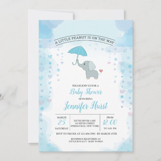 Baby Elephant Shower Invitation Kaart (Voorkant)