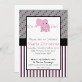 Baby Elephant Shower Invitation (roze) Kaart (Voorkant / Achterkant)