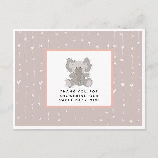 Baby Elephant String Hearts Baby shower Dank u Briefkaart (Voorkant)