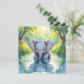 Baby Elephant Themed | First Birthday Party Kaart (Staand voorkant)