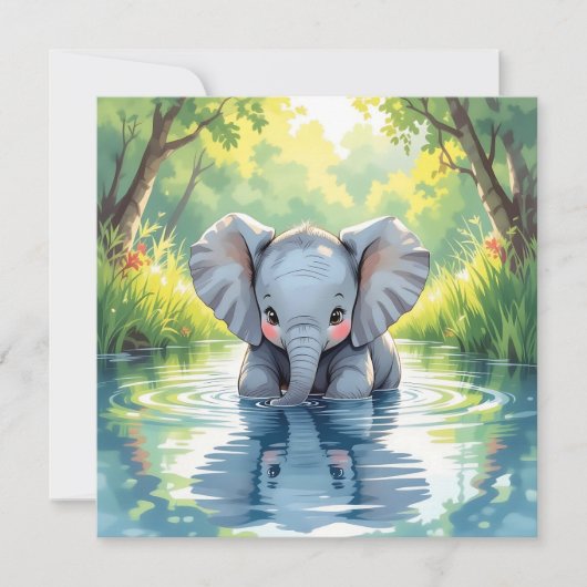 Baby Elephant Themed | First Birthday Party Kaart (Voorkant)