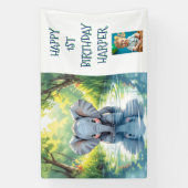 Baby Elephant Themed Personalized Birthday Party Spandoek (Verticaal)