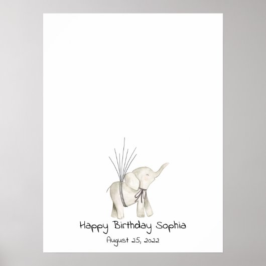 Baby Elephant Thumbprint Guest Book Poster (Voorkant)