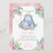 Baby Elephant Tropical Floral Baby Meisje Douche Kaart (Voorkant / Achterkant)